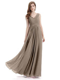 Simple V-neck Chiffon Floor-Length Long Bridesmaid Dresses