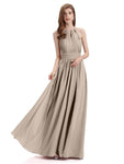 A-Line Halter Chiffon Pleats Floor Length Bridesmaid Dresses