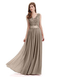 Elegant A-Line V-Neck Lace Chiffon Long Bridesmaid Dresses