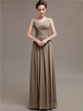 Simple V-Neck Pleats Chiffon Long Bridesmaid Dresses