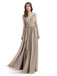 A-Line V-Neck Sleeveless Split Side Chiffon Long Bridesmaid Dresses