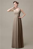 Simple A-line Chiffon V-Neck Floor-Length Long Bridesmaid Dresses