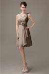 Cheap A-line Chiffon V-Neck Sleeveless Short Bridesmaid Dresses