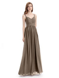 Spaghetti Straps Chiffon A-line Sleeveless V-neck Floor-Length Bridesmaid Dresses