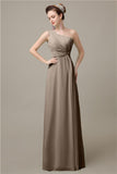 Simple A-line Chiffon One Shoulder Floor-Length Long Bridesmaid Dresses.