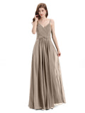 Pleated A-line Spaghetti Straps Chiffon Long Bridesmaid Dresses