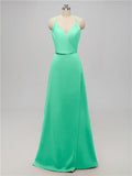 A-line V Neck Floor Length Bridesmaid Dresses