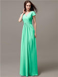 Elegant V-neck Short Sleeves A-line Floor-Length Bridesmaid Dresses