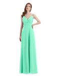 Chiffon Spaghetti Strap V-neck Floor-Length Long Bridesmaid Dresses