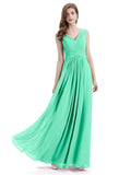 Simple V-neck Chiffon Floor-Length Long Bridesmaid Dresses