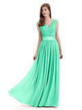 Elegant A-Line V-Neck Lace Chiffon Long Bridesmaid Dresses