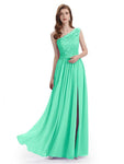 Elegant One Shoulder Side Slit Floor Lenght Bridesmaid Dresses