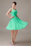 A-line Chiffon V-Neck Knee-Length Short Bridesmaid Dresses