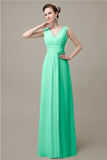 Simple A-line Chiffon V-Neck Floor-Length Long Bridesmaid Dresses