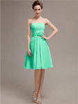 Pretty Strapless Flower Belt A-line Knee-Length Bridesmaid Dresses