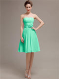 Pretty Strapless Flower Belt A-line Knee-Length Bridesmaid Dresses