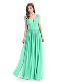 Simple Spaghetti Straps Chiffon A-line Sleeveless Floor-Length Bridesmaid Dresses