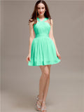 Chiffon A-line Halter Knee-Length Bridesmaid Dresses