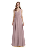 Simple V-neck Chiffon Floor-Length Long Bridesmaid Dresses
