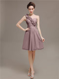 One Shoulder Pleats Short Bridesmaid Dresses