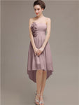 Straight High Low Chiffon Short Bridesmaid Dresses