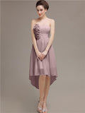 Straight High Low Chiffon Short Bridesmaid Dresses