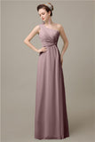 Simple A-line Chiffon One Shoulder Floor-Length Long Bridesmaid Dresses.