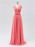 A-line Convertable V Neck Floor Length Jersey Bridesmaid Dresses