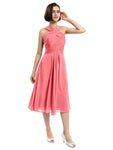 A-line Sleeveless Criss-cross Halter Tea-length Bridesmaid Dresses