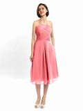 A-line Halter Sleeveless Pleats Short Bridesmaid Dresses