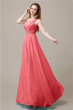 One-Shoulder A-line Beaded Chiffon Floor-Length Bridesmaid Dresses