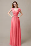 Cap Sleeves A-line Chiffon Floor-Length Bridesmaid Dresses