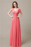 Cap Sleeves A-line Chiffon Floor-Length Bridesmaid Dresses