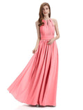 A-Line Halter Chiffon Pleats Floor Length Bridesmaid Dresses