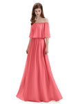 Simple A-Line Off The Shoulder Chiffon Long Bridesmaid Dresses