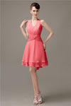 High-low Chiffon A-line Halter Short Bridesmaid Dresses