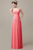 Spaghetti Strap A-line Simple Chiffon Floor-Length Long Bridesmaid Dresses