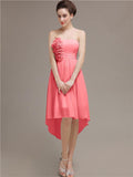 Straight High Low Chiffon Short Bridesmaid Dresses