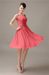 A-line Chiffon V-Neck Knee-Length Short Bridesmaid Dresses