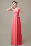 Simple A-line Chiffon V-Neck Floor-Length Long Bridesmaid Dresses