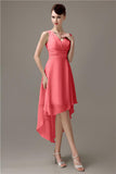 A-line Chiffon V-Neck High-Low Short Beach Bridesmaid Dresses