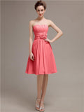 Pretty Strapless Flower Belt A-line Knee-Length Bridesmaid Dresses