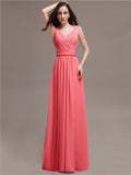 Honest A-line Chiffon Long Bridesmaid Dresses