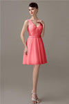 Charming A-line Chiffon V-neck Backless Bridesmaid Dresses