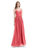 Spaghetti Straps Chiffon A-line Sleeveless V-neck Floor-Length Bridesmaid Dresses