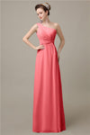 Simple A-line Chiffon One Shoulder Floor-Length Long Bridesmaid Dresses.