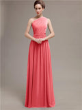 Simple One-shoulder Chiffon Long Bridesmaid Dresses