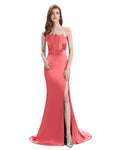 Elegant Strapless Split Side Floor-Length Bridesmaid Dresses