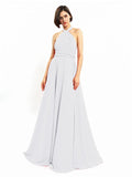 Chiffon A-line Halter Sleeveless Floor-Length Bridesmaid Dresses