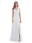 A-line Sleeveless V-Neck Side Slit Floor-Length Bridesmaid Dresses